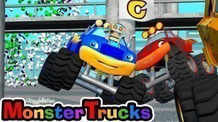 'Monster Trucks Learn ABC\'s Obstacle Course | Monster Trucks For Toddlers | GiggleBellies'
