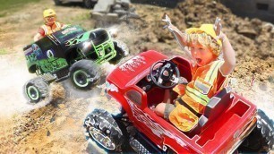 'Braxton and Ryder as Monster Truck Kids Pretend Play with Power Wheels'