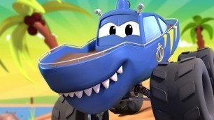 'Monster trucks for children - Marty the Monster Shark & Moe the Monster Tow Truck are Racing'