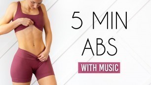 '5 MIN FLAT ABS WORKOUT - with music & beeps (At Home No Equipment)'