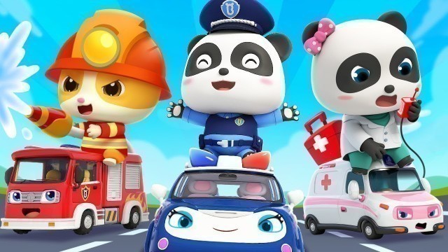 'Fire Truck, Police Car, Ambulance In Surprise Eggs | Nursery Rhymes | Kids Cartoon | BabyBus'