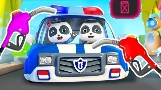 'Police Car & Fire Truck at Gas Station | Learning Vehicles | Monster Truck | Kids Cartoon | BabyBus'