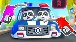 'Police Car & Fire Truck at Gas Station | Learning Vehicles | Monster Truck | Kids Cartoon | BabyBus'