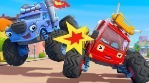 'Trouble Maker in the Monster Car Race | Fire Truck | Nursery Rhymes | Kids Songs | BabyBus'