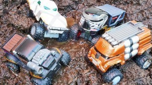 'Monster Trucks in Mud Star Wars Solo Hot Wheels Kids Playing Muddy and Racing Razor Bikes!'