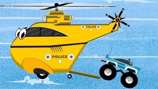 'Police Cars & Helicopter vs Monster Trucks in the Police chase | Cars Garage | Videos for Kids'