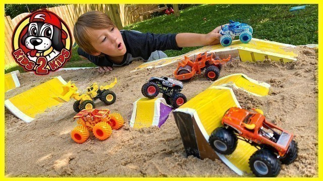 'FIRE & ICE Monster Jam Toys - Outdoor Play at Home DIY MONSTER TRUCK STADIUM Arena FREESTYLE SHOW!'