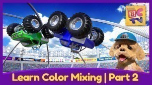 'Learn Color Mixing with Monster Trucks Part 2 | Educational Video for Kids'