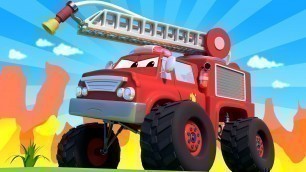'Monster Town - Monster Truck Fire Truck helps the Monster Trucks Cranes ! Monster Truck of Car City'