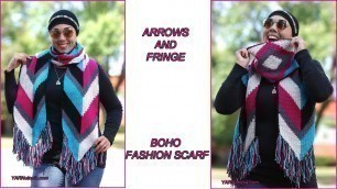 'How to Crochet Tutorial: DIY Arrows and Fringe Boho Fashion Scarf by YARNutopia'