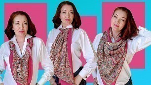'3 EASY and ORIGINAL ways to wear BIG silk SCARF 53”x 53”.Square silk shawl tutorial. Part 2'