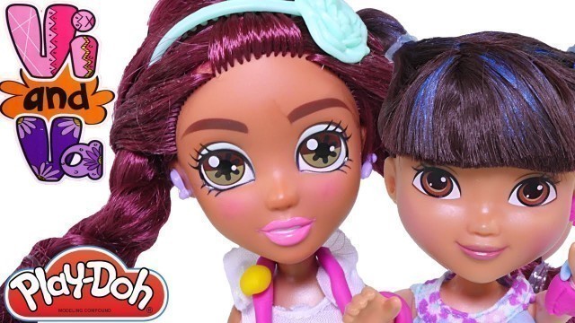 'Vi + Va Viviana Fashion Designer DOLLS + Doggie Day DORA Stampers - PLAY DOH video'