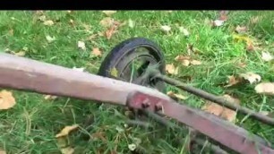 'Old fashion Real type lawn mower in action'