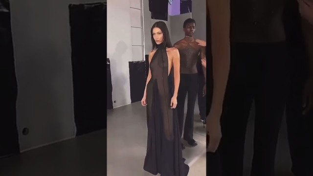 'Bella Hadid walks braless in see through dress for Ludovic de Saint Sernin at Paris Fashion Week'