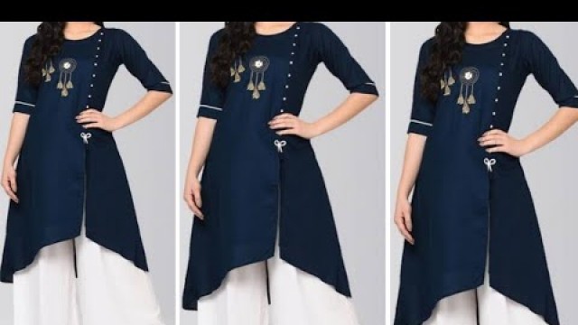 'designer high low kurti with side slit cutting and stitching full tutorial|| kurti ki cutting'