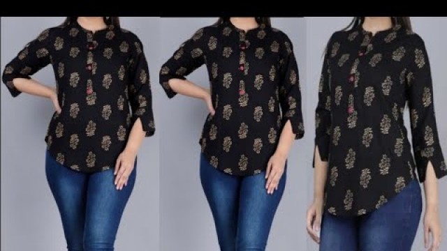 'jeans top/kurti बनाना सीखें आसानी से...jeans top cutting and stitching|| short kurti cutting'