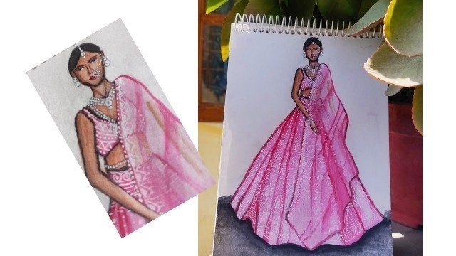 'Fashion illustration/how to draw lehenga embroidery for beginners/speed drawing #shorts'