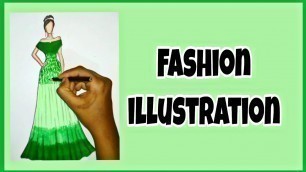 'Fashion illustration|Fashion designing||Designing Green Dress|Fashion sketching| #Poojassundaysketch'