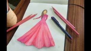 'Fashion Sketching - Pink Gown - Watercolour Pencils'