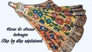 'How to draw lehnga | indian ethnic wear illustration | fashion illustration tutorial for beginners |'