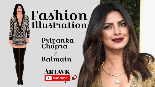 'Priyanka Chopra | Fashion illustration | ART (Digital Sketch) | Balmain'