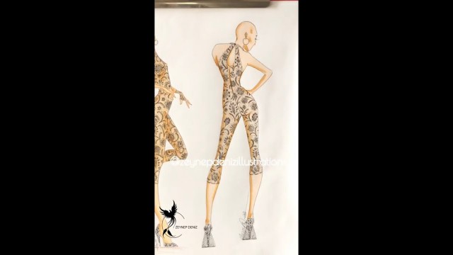 'Fashion sketch tutorial by ZEYNEP DENIZ-lace body suit/marker&artliner'