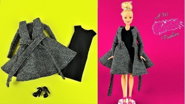 'DIY Barbie Winter coat with black evening dress - Barbie Fashion Clothes Tutorial for  Girls'