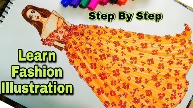 'Beautiful Spring Gown Illustration |Learn Fashion illustration StepBy Step |Sketching @Fashion 7'