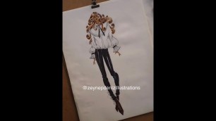 'Fashion sketch tutorial by ZEYNEP DENIZ-marker rendering/white shirt/black pants'
