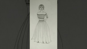 'beautiful girl with long dress drawing tutorial for beginners, fashion design girls dress drawing'