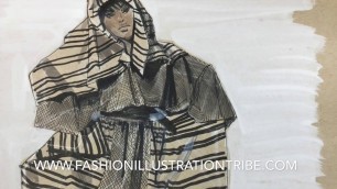'Laura Volpintesta-Fashion Illustration-sketching Issey Miyake- original music'