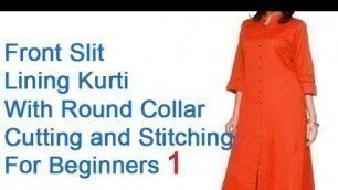 'Front slit,Lining Kurti,with Round collar Cutting and stitching tutorial for beginners part1 EMODE'