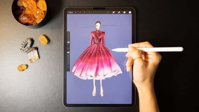 'Procreate Digital Fashion illustration tutorial:  Coutre ombré dress, with Procreate on iPad Pro'