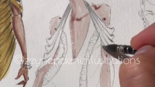 'Fashion sketch tutorial by ZEYNEP DENIZ-real time/close up/watercolor'