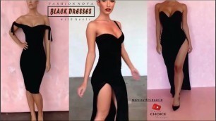 'Fashion Nova Black High Slit Dresses with heels / Fashion Models Try on by Smart Choice Boutique'