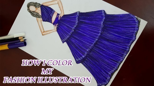 'How to draw elegant dress step by step easy tutorial/Fashion illustration/How to draw ruffle skirt'