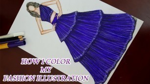'How to draw elegant dress step by step easy tutorial/Fashion illustration/How to draw ruffle skirt'