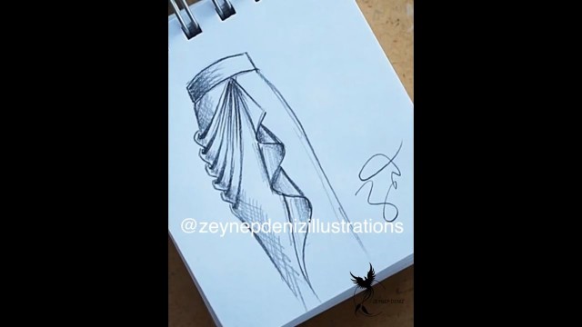 'Fashion sketch tutorial by ZEYNEP DENIZ-draped skirt w/cascade/pencilsketch'