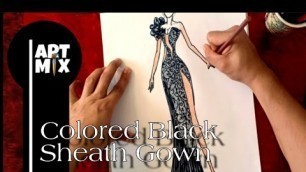 'Midnight Black Long Sheath Gown, Fashion Sketching no.5'