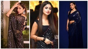 'Black sequin/sequence saree with different designer blouses |How to style a sequin black color saree'