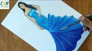 'Beautiful dress painting | Fashion illustration painting'