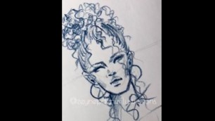 'Fashion sketch tutorial by ZEYNEP DENIZ-curly hair/colored pencil'