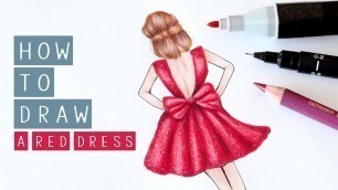 'Easy Way To Draw a Girl with a Red Dress / Fashion Illustration with Markers and Colored Pencils'
