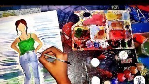 'fashion girl painting | dress sketching | acrylic painting | acrylic art | fashion girl painting'