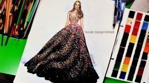 'How to Paint - Fashion Illustration for beginners:  Sparkly/Glitter Gown'