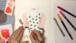 'Fashion Illustration Using Tombow Brush Marker Watercolor Technique'