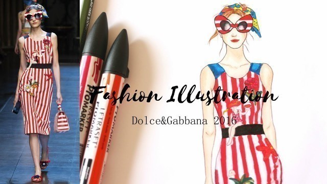 'DOLCE GABBANA 2016/Fashion Illustration. Как нарисовать платье с принтом'