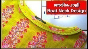 'Boat neck kurti design with pleats malayalam stitching EMODE'