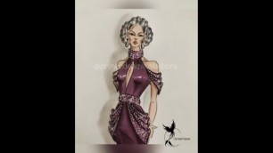 'Fashion sketch tutorial by ZEYNEP DENIZ- purple evening gown w/sequins'