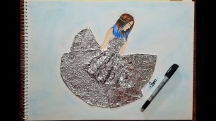 'Fashion illustration Metallica “dress made of tin foil step by step- sketch by Bano'